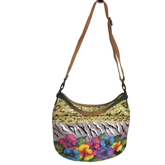 Anuschka NEVER USED Handpainted Leather Cross Body Floral Animal - Picture 2 of 13